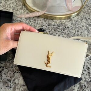 Yves Saint Laurent Cream Wallet with Gold Logo
